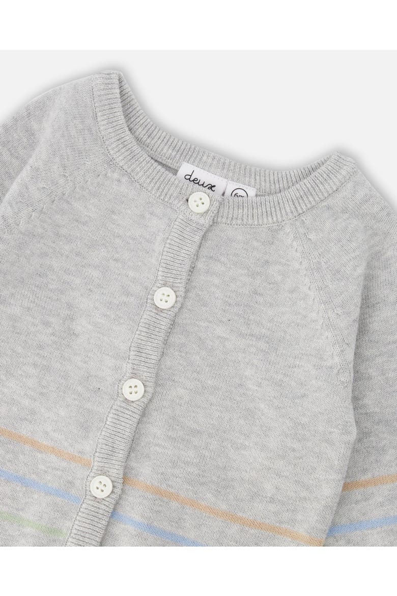 Boy Cotton Knit Striped Button Front Cardigan, Alternate, color, Light Heather Grey