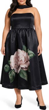 Oleg Cassini Floral Satin Midi Dress