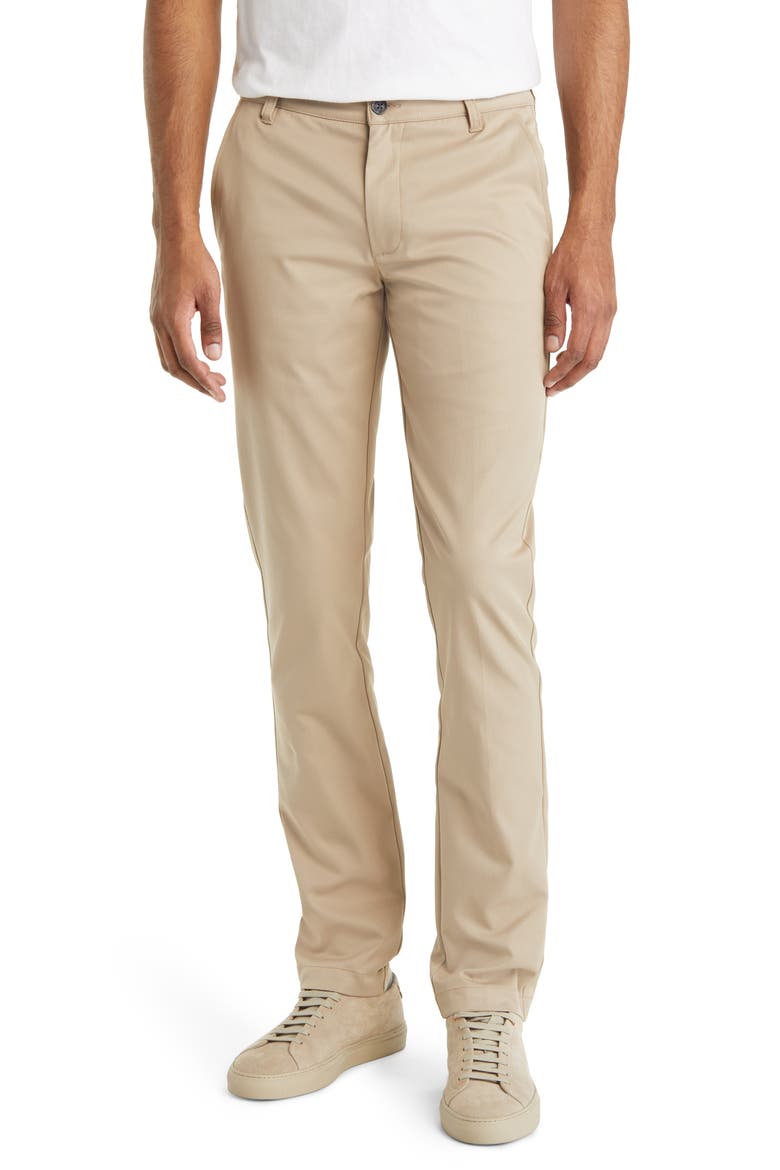 Flat Front Slim Straight Leg Performance Twill Pants, Main, color, TAN