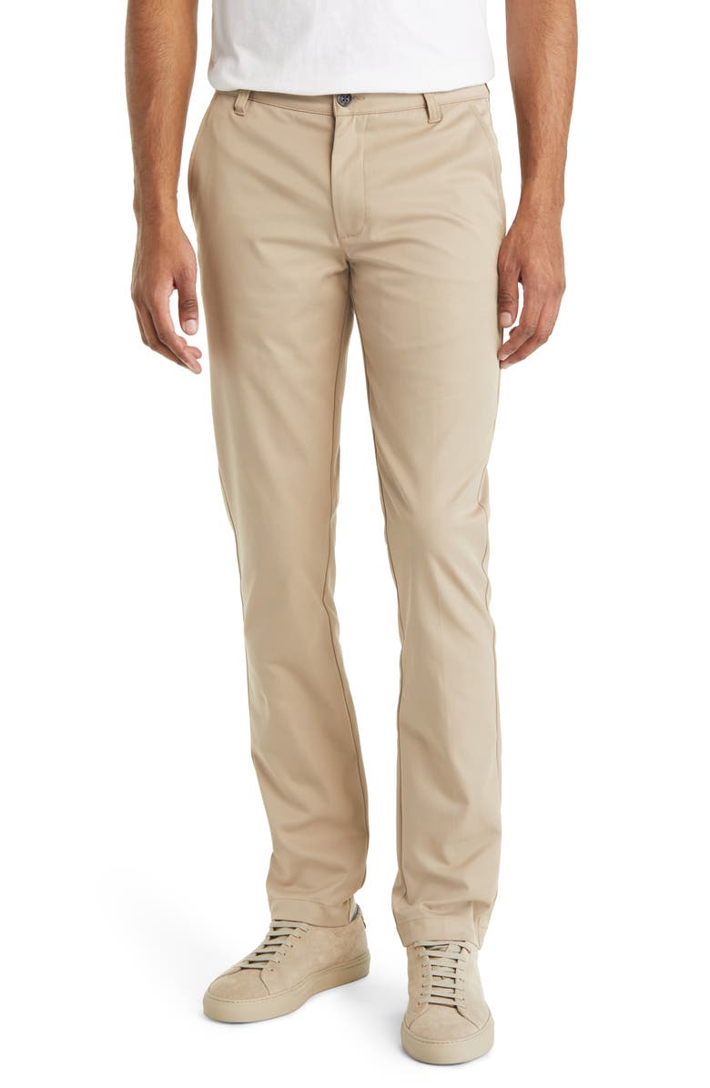 Vintage 1946 Flat Front Slim Straight Leg Performance Twill Pants, Main, color, Tan