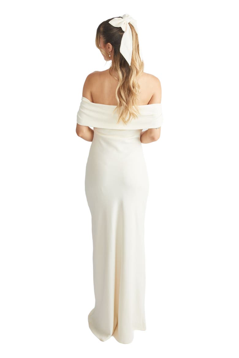 Bardot Crepe Bridesmaid Dress, Alternate, color, Almond