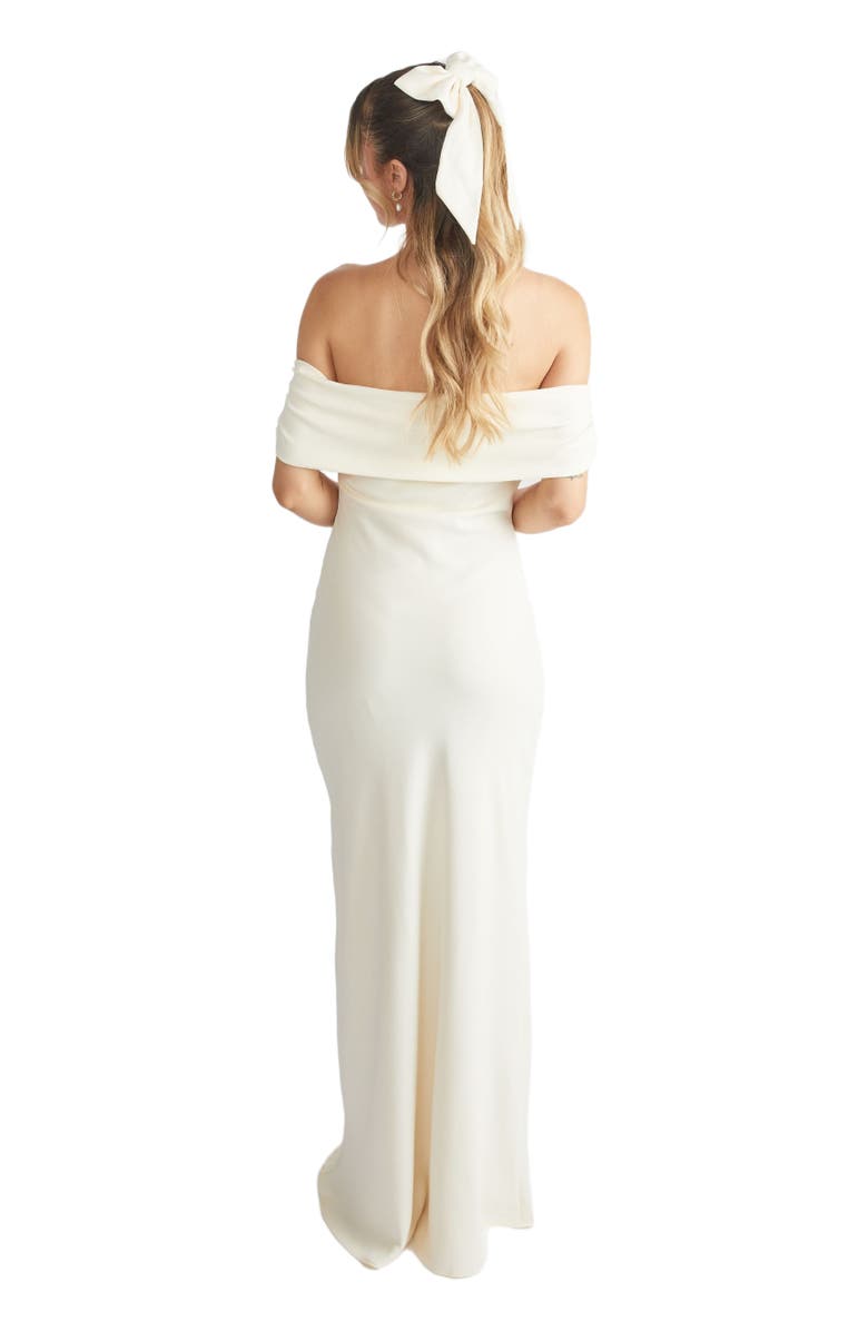 Six Stories Bardot Crepe Bridesmaid Dress, Alternate, color, Almond