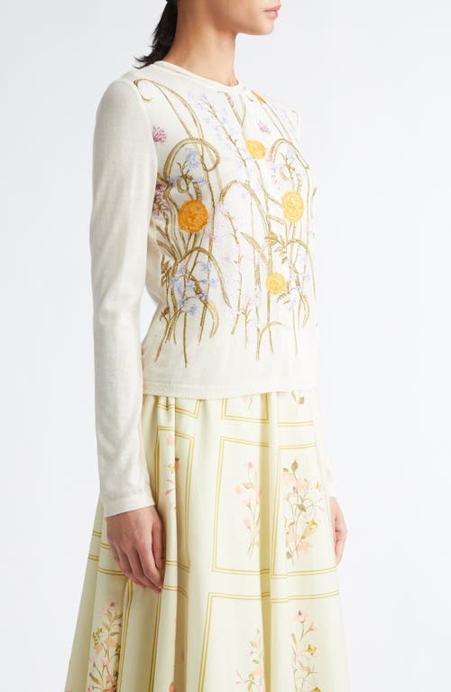 Giambattista Valli Floral Embroidered Cashmere & Silk Cardigan In Ivory