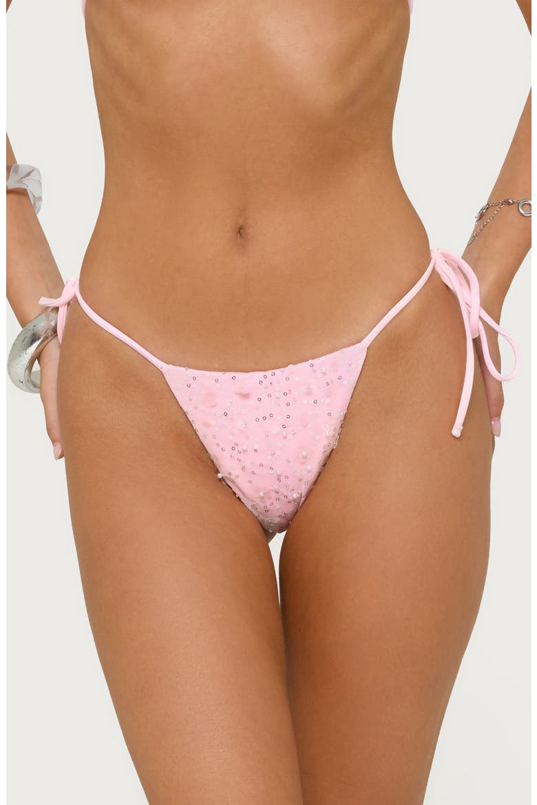 Naomey Sequin Side Tie String Bikini Bottoms, Main, color, LIGHT-PINK