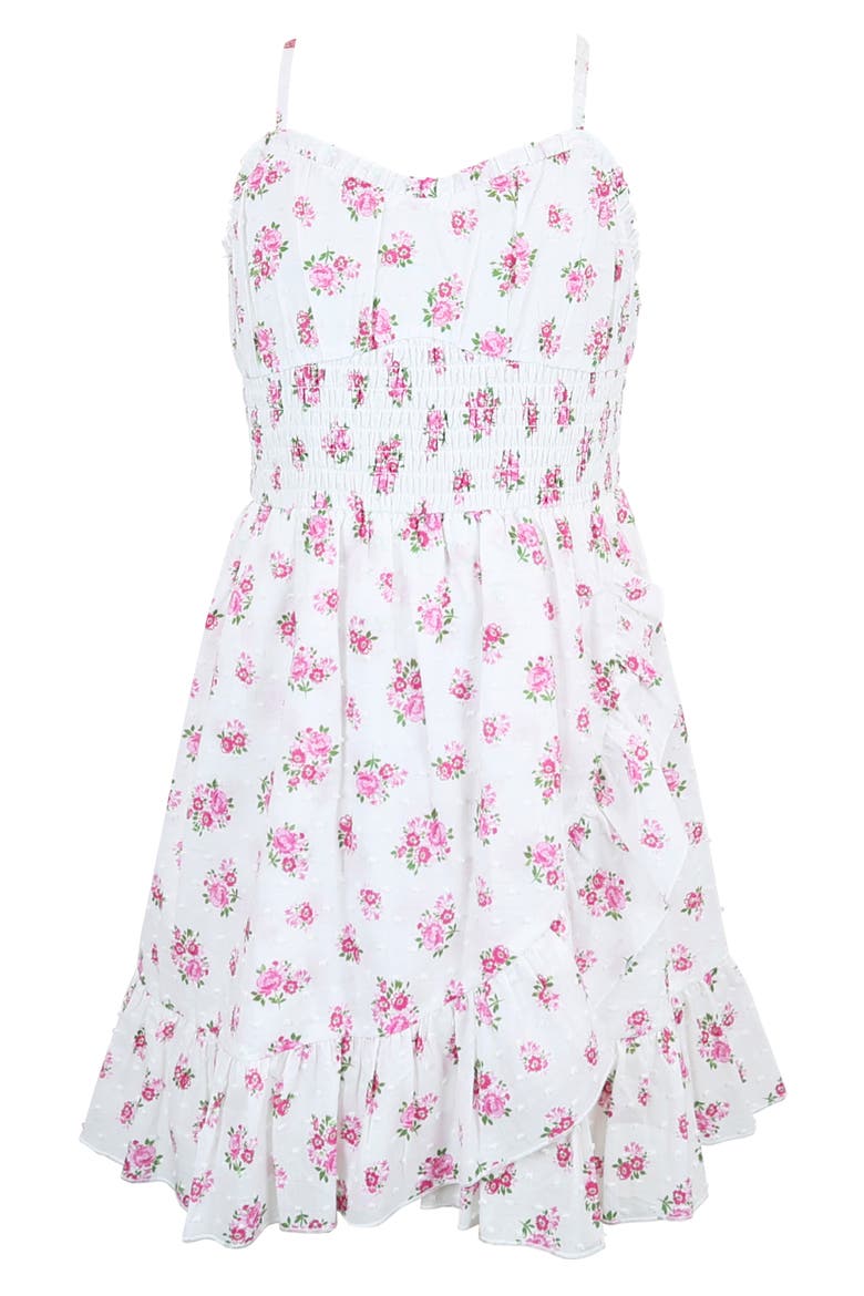 Kids' Floral Clip Dot Cotton Fit & Flare Dress, Main, color, IVORY/ PINK