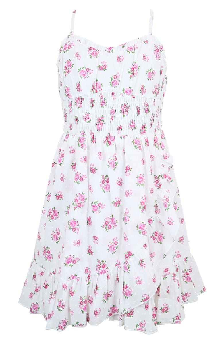 Zunie Kids' Floral Clip Dot Cotton Fit & Flare Dress, Main, color, Ivory/ Pink