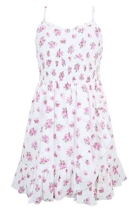 Kids' Floral Clip Dot Cotton Fit & Flare Dress (Big Kid)