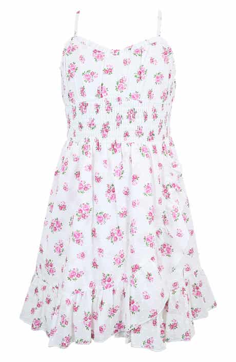 Zunie Kids' Floral Clip Dot Cotton Fit & Flare Dress