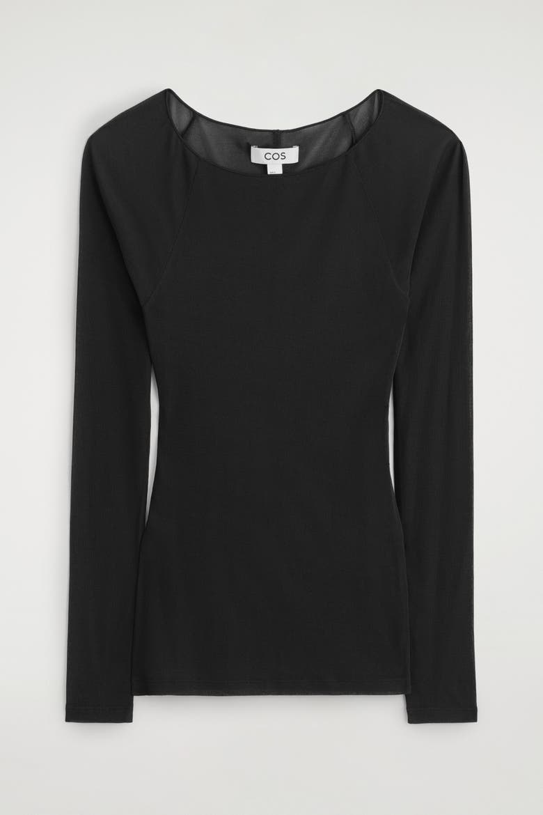Slim Ribbed Silk Top, Alternate, color, BLACK
