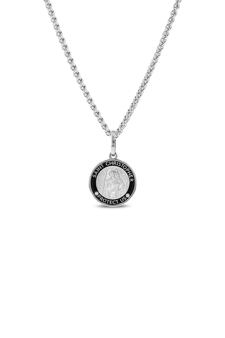 Mr Lowe St Christopher Black Enamel Pendant on Wheat Chain Necklace, Main, color, Sterling Silver