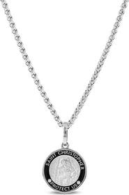 Mr Lowe by Sheryl Lowe Mr Lowe St Christopher Black Enamel Pendant on Wheat Chain Necklace