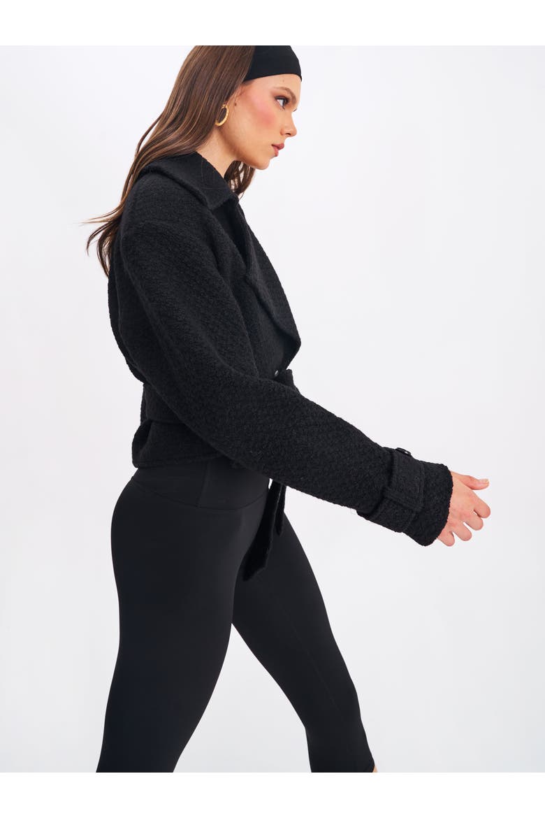 Dara Wool Blend Cropped Double-Breasted Belted Coat, Alternate, color, Black