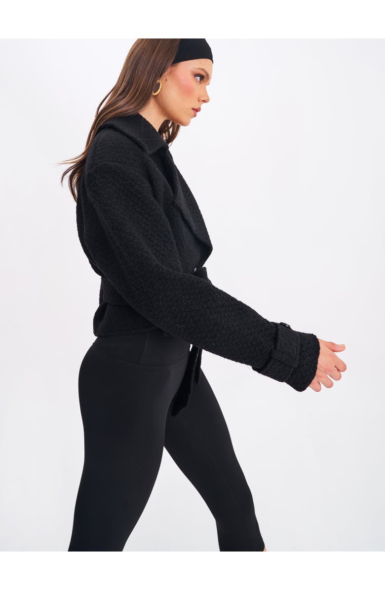 Miss Circle Dara Wool Blend Cropped Double-Breasted Belted Coat, Alternate, color, Black