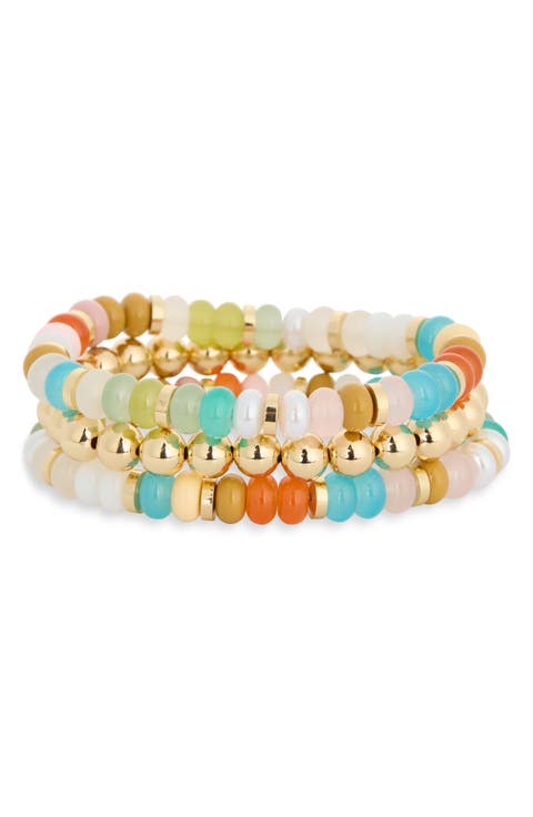 3-Pack Glass & Metal Bead Bracelet
