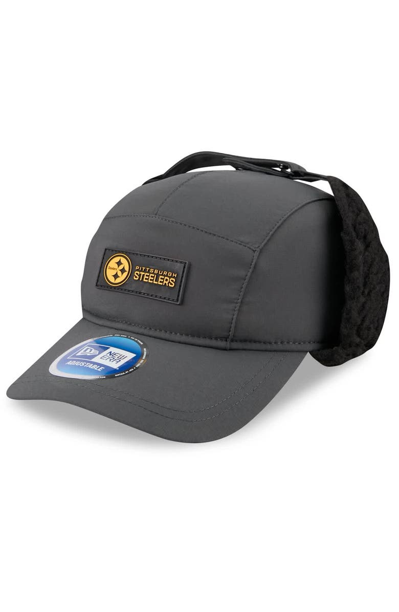 New Era Men's New Era Charcoal Pittsburgh Steelers 2025 Sideline Cold Weather Runner Dog Ear Adjustable Hat, Main, color, Charcoal