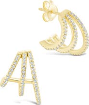 Sterling Forever Porter Cubic Zirconia Triple Hoop Earrings
