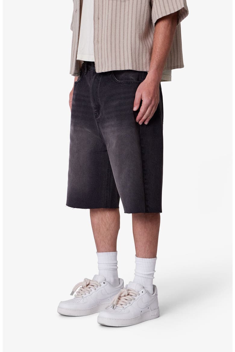 Baggy Raw Hem Denim Shorts, Alternate, color, WASHED BLACK