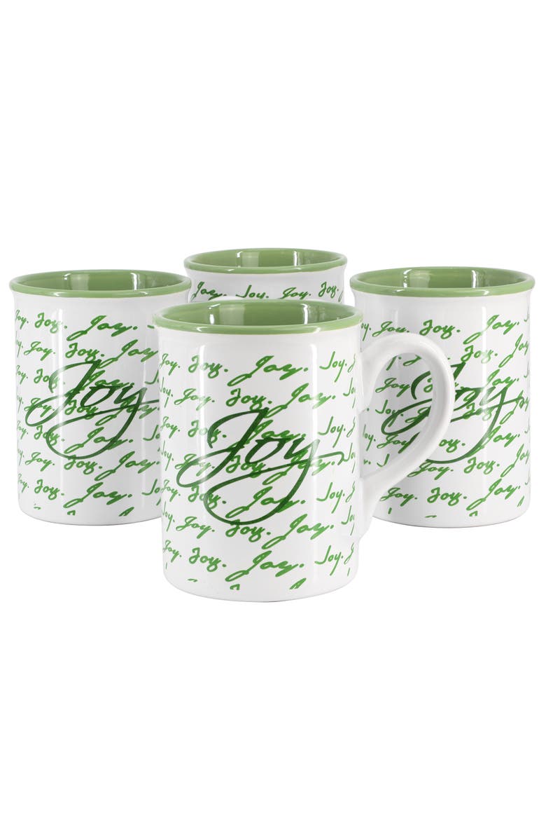 Inspirational Words Joy 4 Piece 16 Ounce Stoneware Mug Set, Main, color, Green