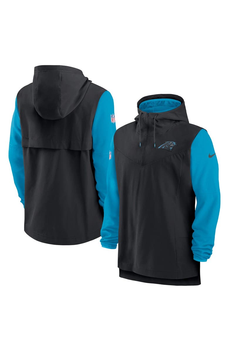 Nike Men's Nike Black/Blue Carolina Panthers Sideline Player Quarter-Zip Hoodie, Main, color, Black