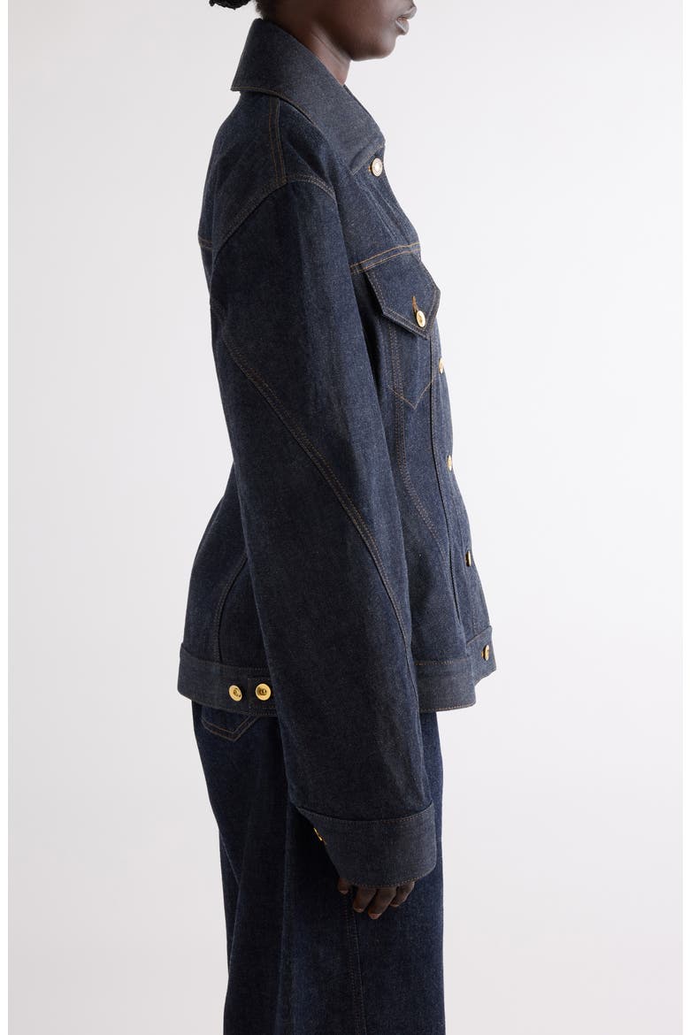 Cocoon Waisted Denim Jacket, Alternate, color, DARK BLUE
