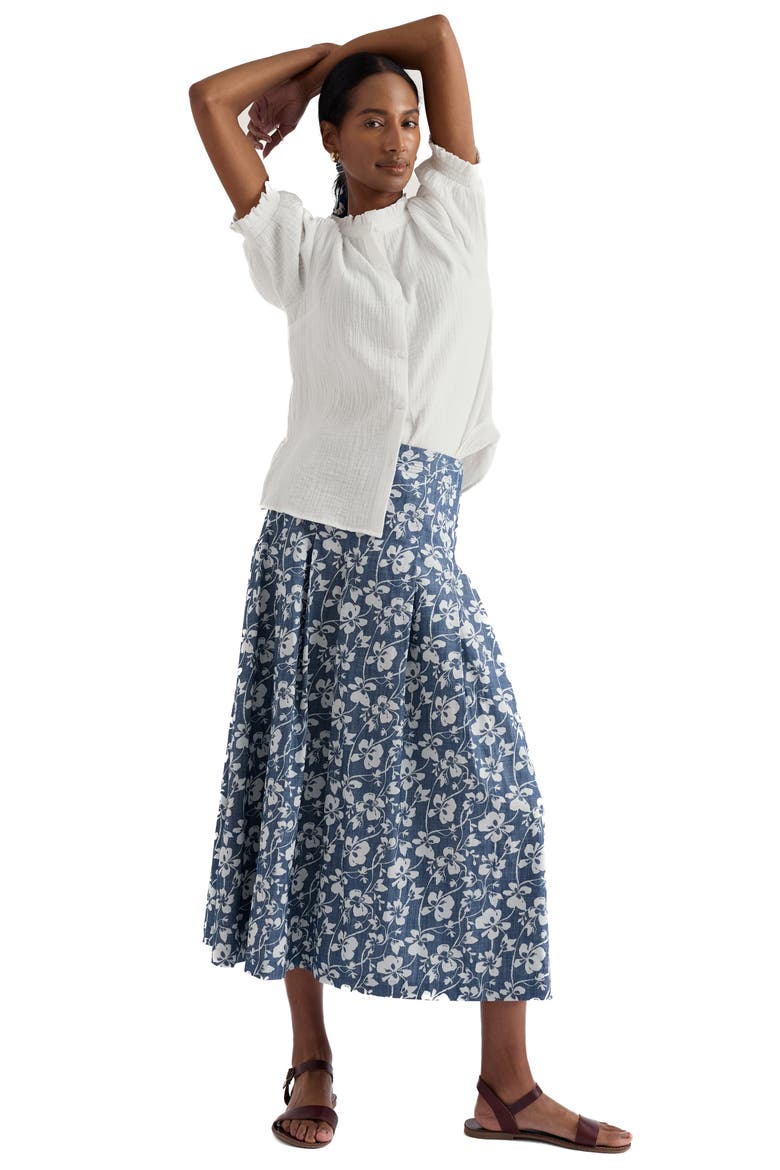 Jamboree Organic Cotton Chambray Midi Skirt, Alternate, color, MALLOW VINE INDIGO