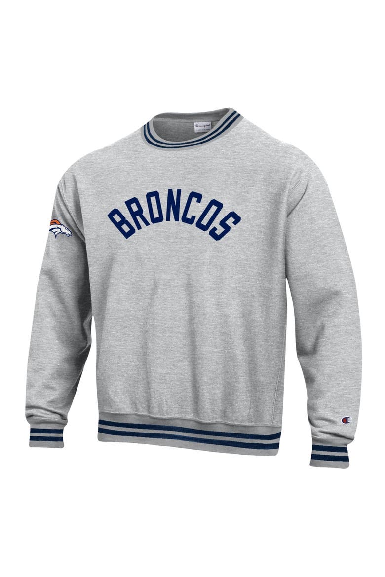 Men's Champion  Heather Gray/Navy Denver Broncos Reverse Weave Yarn Dye Sweatshirt, Alternate, color, Heather Gray