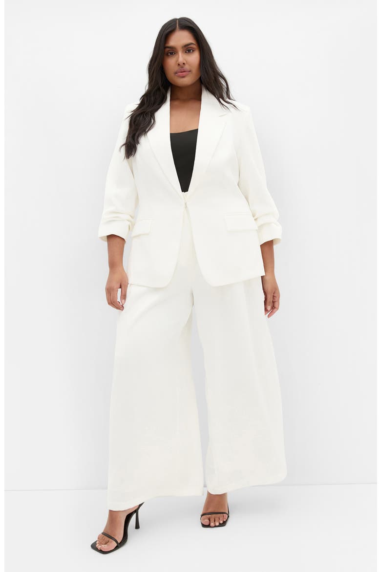Abbie Ruched Sleeve Blazer, Alternate, color, IVORY