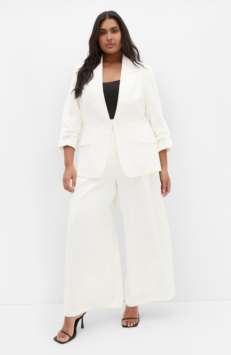 City Chic Abbie Ruched Sleeve Blazer, Alternate, color, Ivory