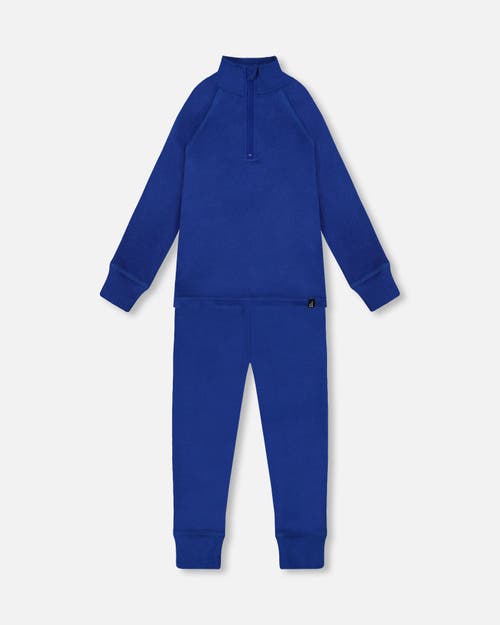 Deux Par Deux Boy Two-piece Thermal Underwear Set In Blue