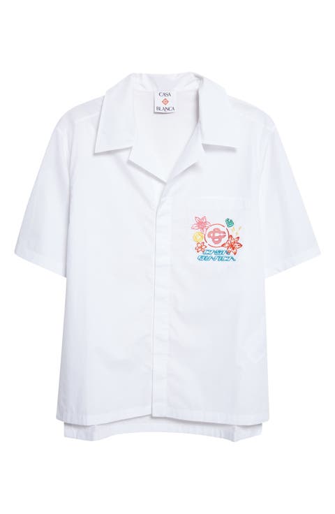 Graphic Icons Embroidered Cotton Camp Shirt