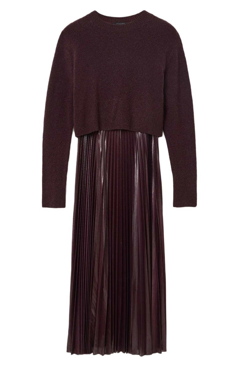 AllSaints Spark Pleated Maxi Dress & Merino Wool Blend Sweater Set, Alternate, color, Oxblood Red