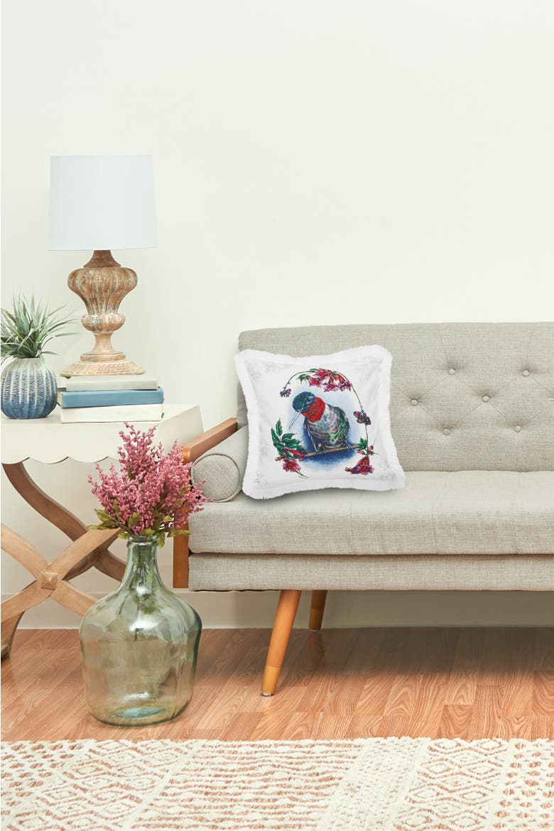 Botanical Hummingbird HD Printed Cotton Blend Accent Throw Pillow 18" x 18", Alternate, color, White