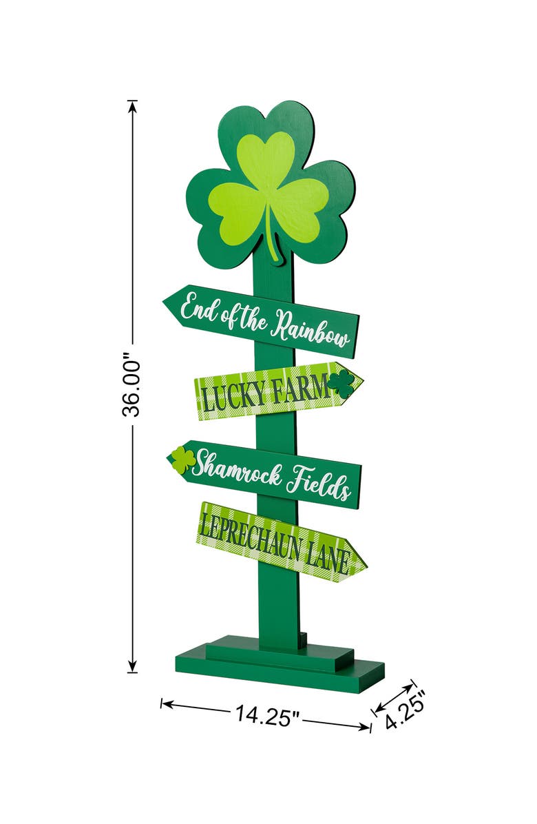 Glitzhome St. Patrick's Wood Shamrock Word Sign Porch Decor, Alternate, color, Green