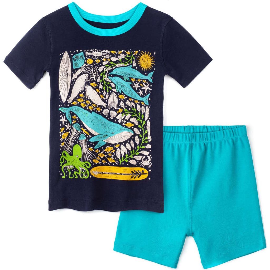 Shop Mightly 100% Organic Cotton Print Shortie Snug Fit Kids Pajamas In Under The Sea