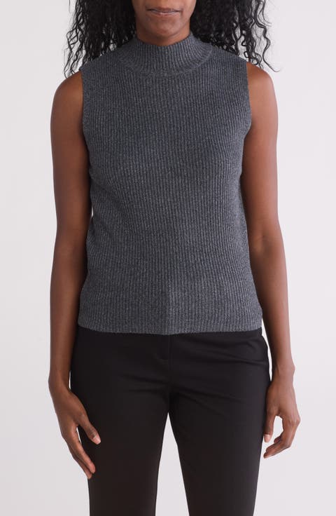 Mock Neck Sleeveless Rib Top