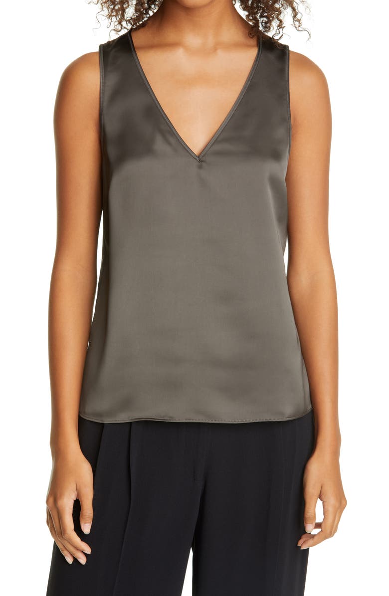 Club Monaco V-Neck Satin Tank, Main, color,
