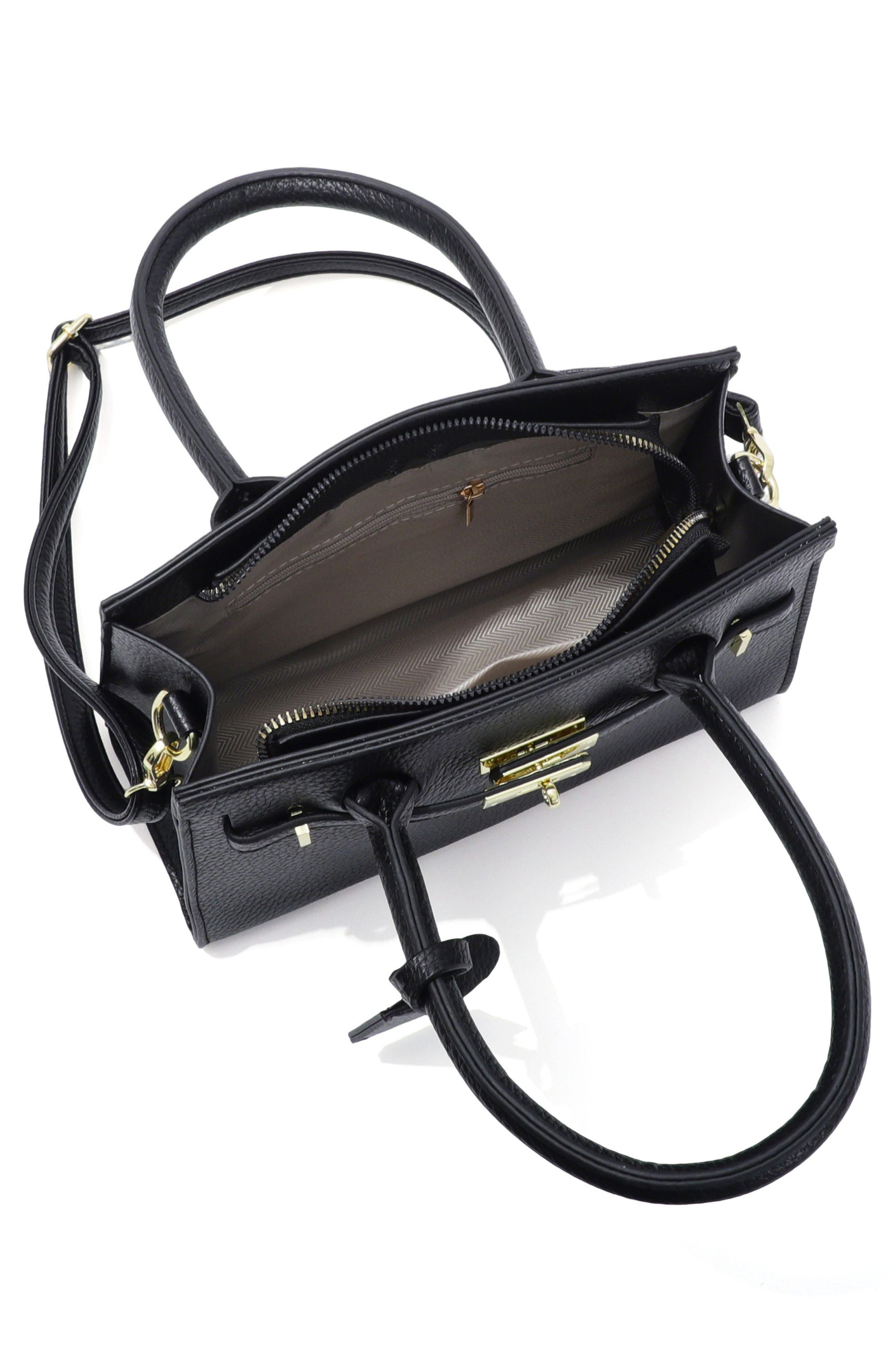 Faux Leather Top Handle Bag, Alternate, color, BLACK