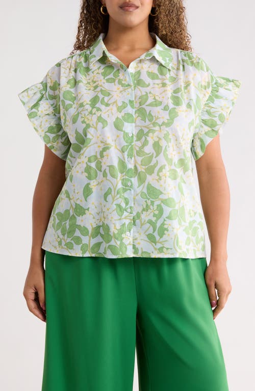 Sugarlips Kiany Floral Ina Short Sleeve Button-up Shirt In Green