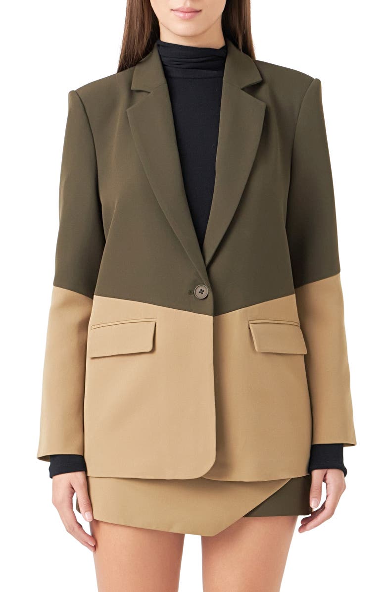 Endless Rose Colorblock Blazer, Main, color, Khaki