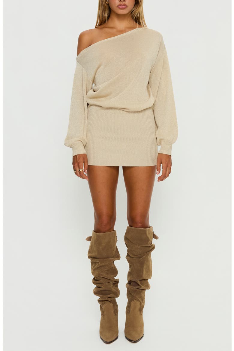 Johannah Metallic One-Shoulder Long Sleeve Minidress, Main, color, GOLD