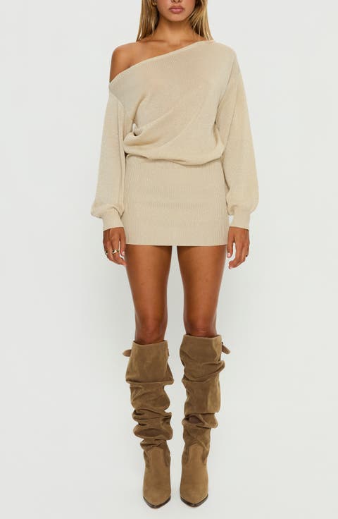 Johannah Metallic One-Shoulder Long Sleeve Minidress