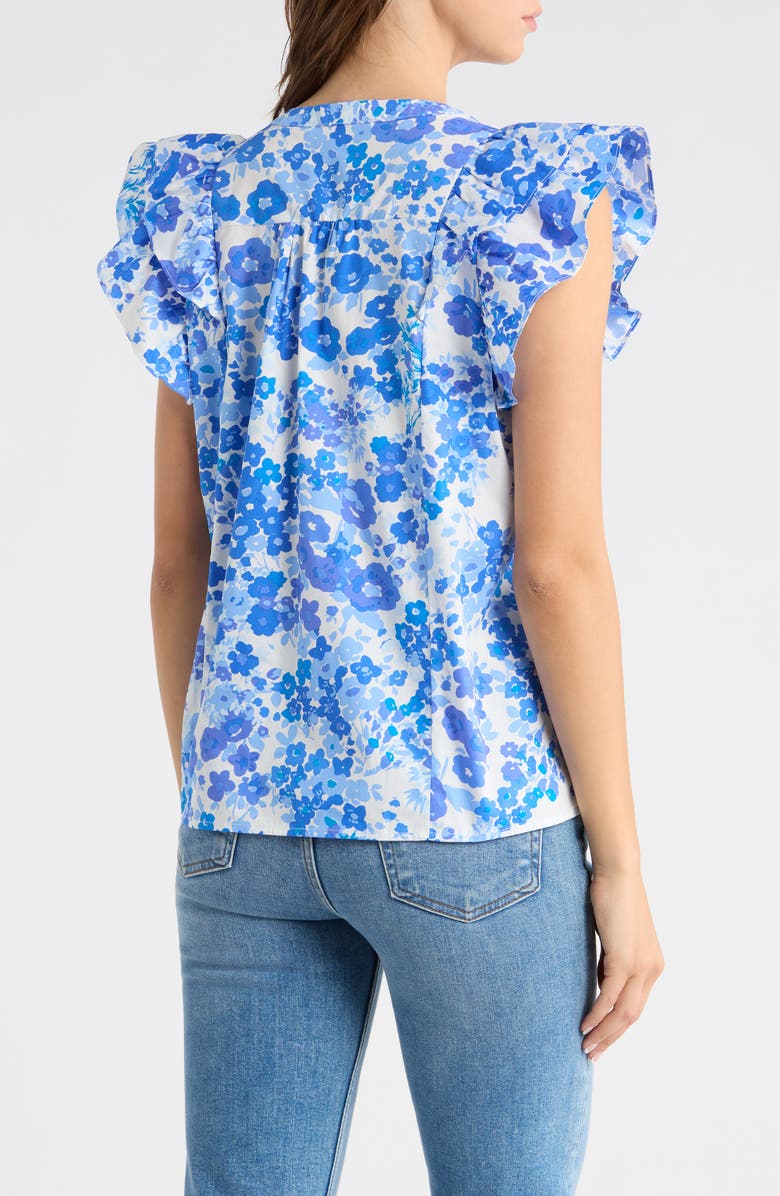 SUGARLIPS Riona Floral Sammi Cotton Button-Up Shirt, Alternate, color, White-Blues-Multi