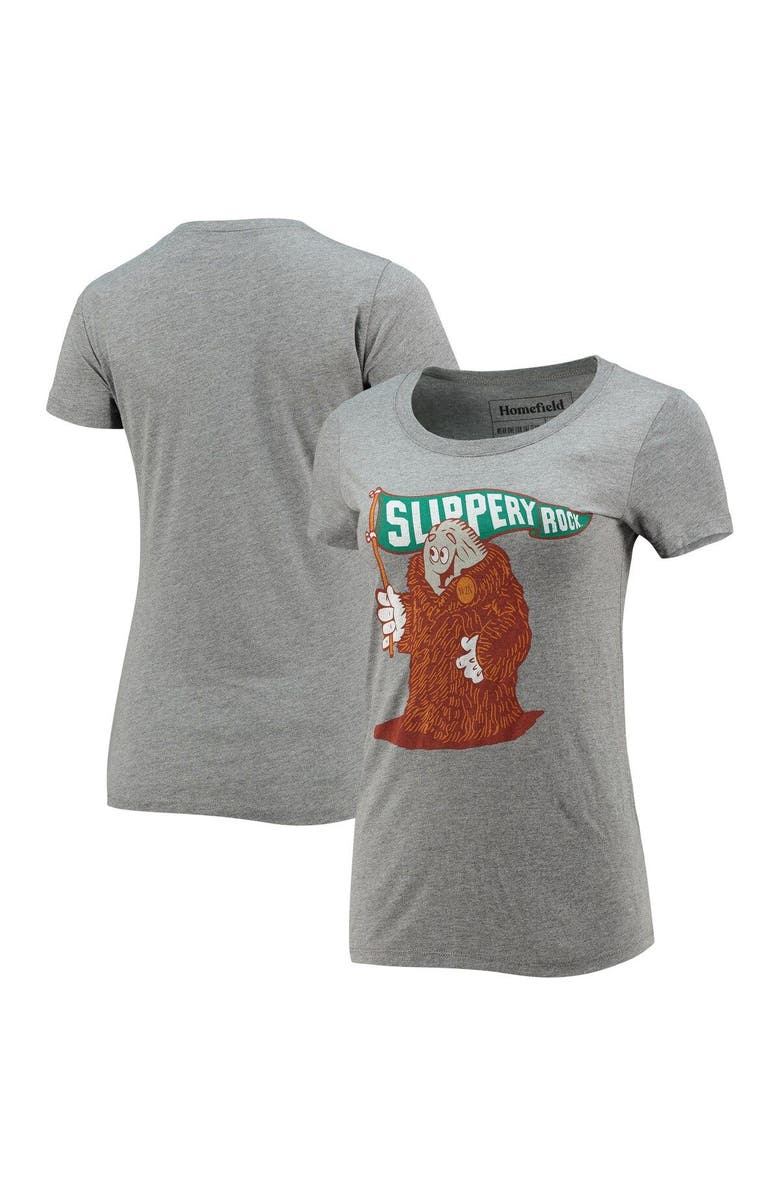 HOMEFIELD Women's Homefield Heathered Gray Slippery Rock Pride Vintage Rocky The Rock Fur Coat Tri-Blend T-Shirt, Main, color, 