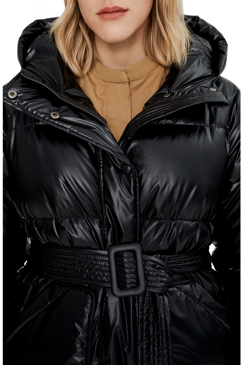 Belted Oversize Hooded Puffer Coat, Alternate, color, BLACK