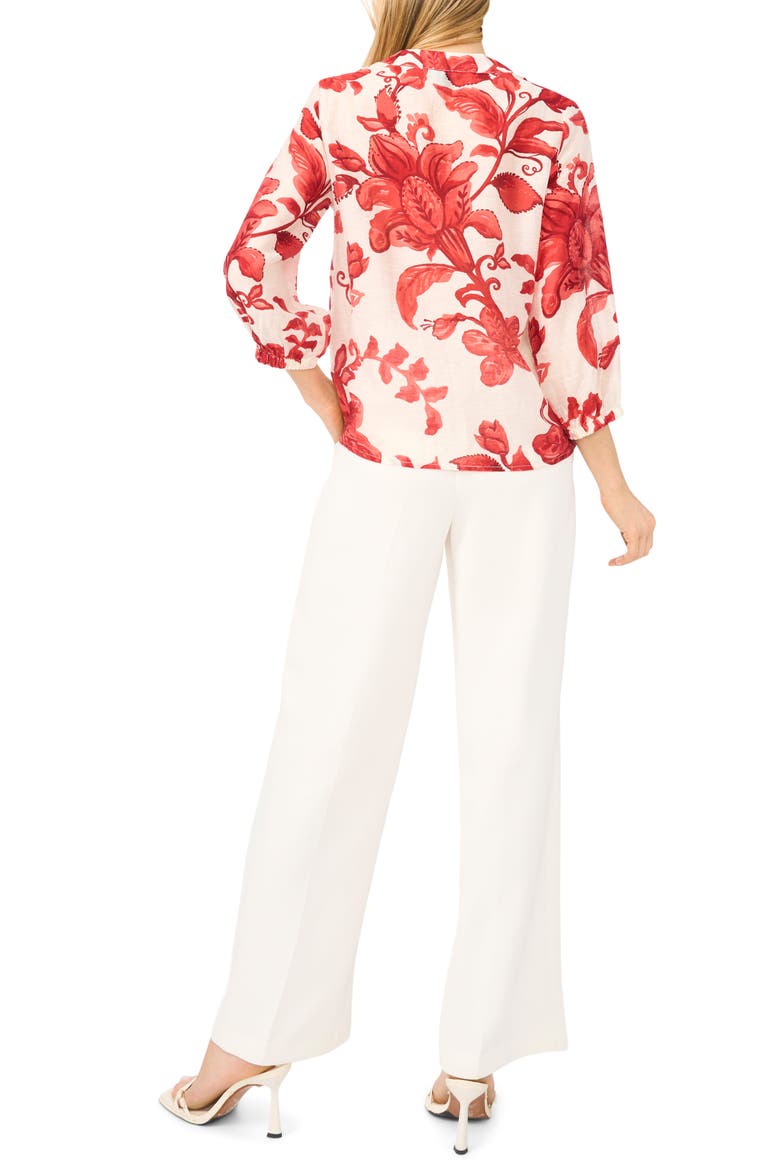 Floral Three Quarter Sleeve Button-Up Shirt, Alternate, color, LAVA RED