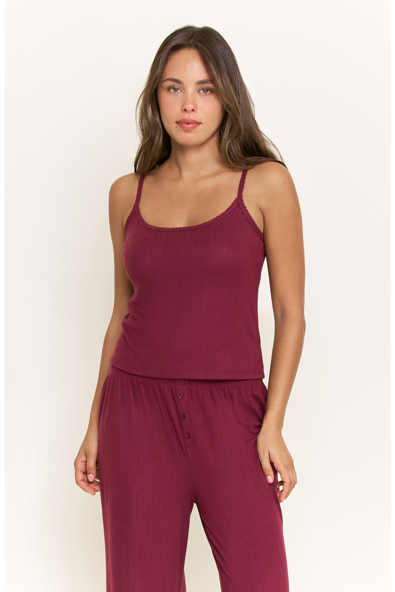 Blissful Pointelle Pajamas, Alternate, color, RED WINE