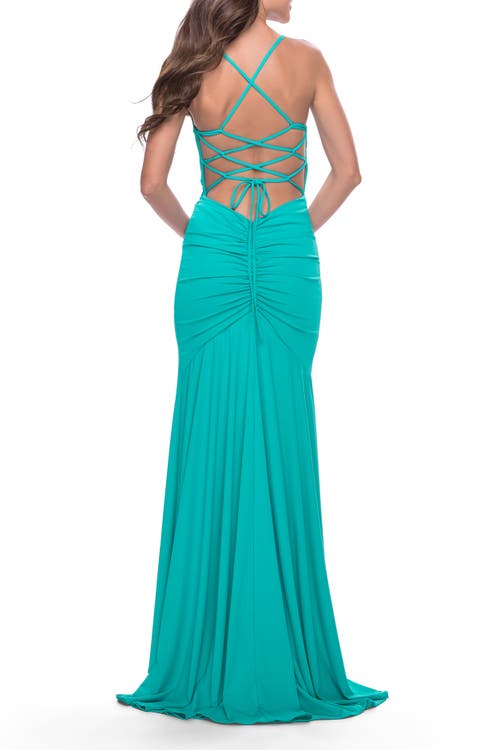La Femme Long Jersey Versatile Dress With Ruched Zipper