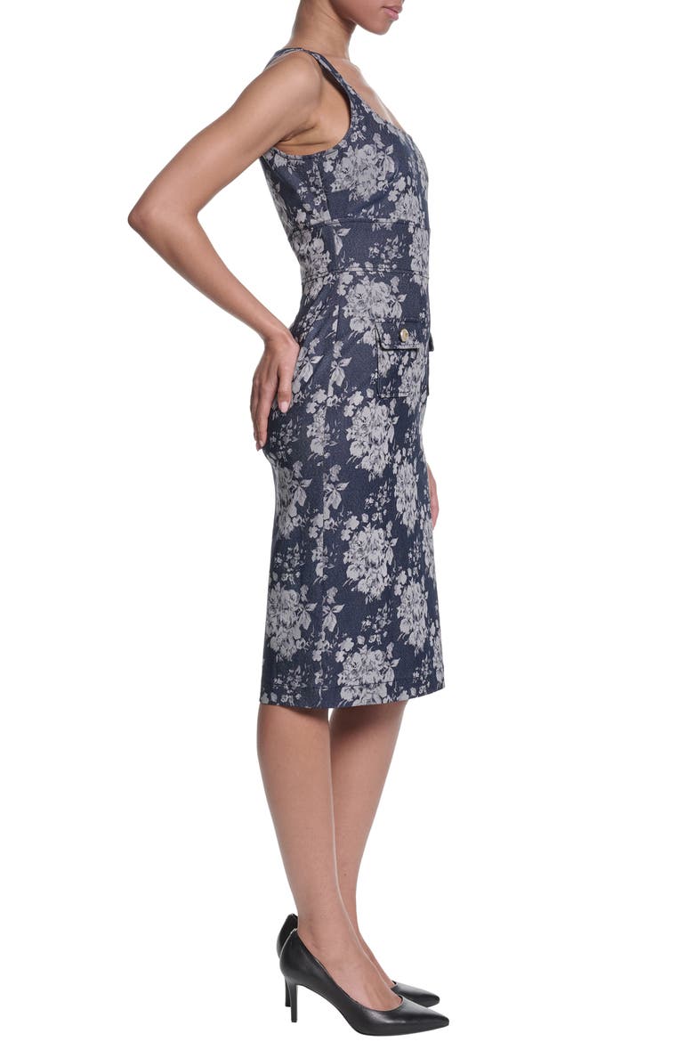 Floral Stretch Denim Jacquard Sheath Dress, Alternate, color, INDIGO