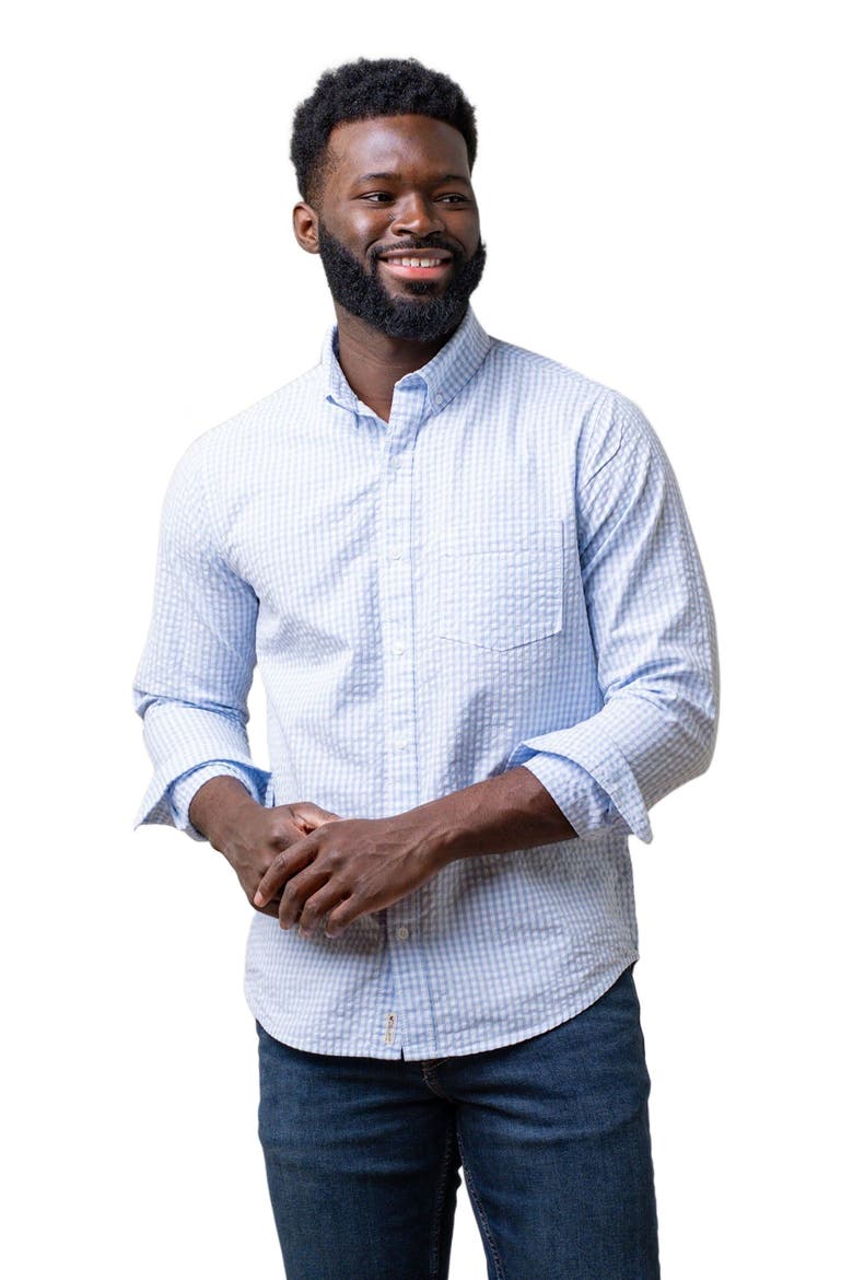 Men's Organic Seersucker Button Down Shirt, Alternate, color, Classic Blue Gingham