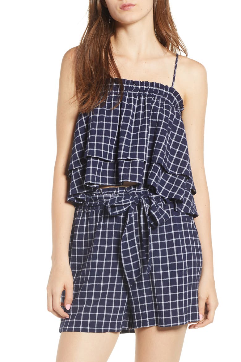 Plaid Tiered Tank, Main, color, NAVY PEACOAT TOKYO CHECK